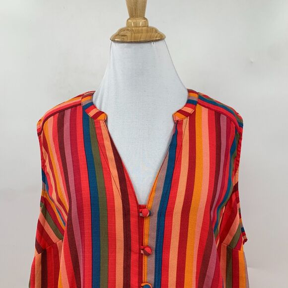 Torrid Harper Gauze Blouse Womens 1 Multi Rainbow Stripe Button Front Sleeveless - Picture 3 of 13
